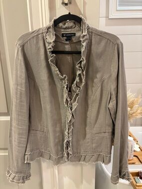 INC International Concepts Taupe Ruffle-Trim Linen Jacket
